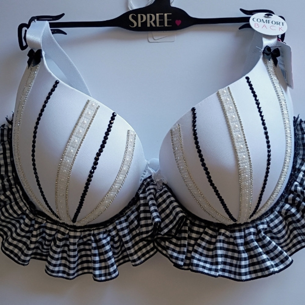 White and Black Bra with Ruffle Trim